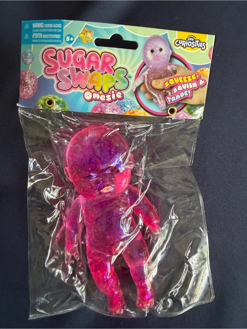 New Orb Sugar Swaps Onesie Pink Squishy Baby 5" Squeeze Squish Glitter Toy 5+